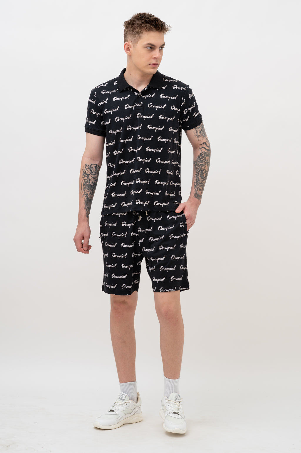 Mens Co-Ords Set with All Over Print Black