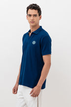 Mens Polo Neck Half Sleeve T-Shirt with Open Placket & HD Badge Navy