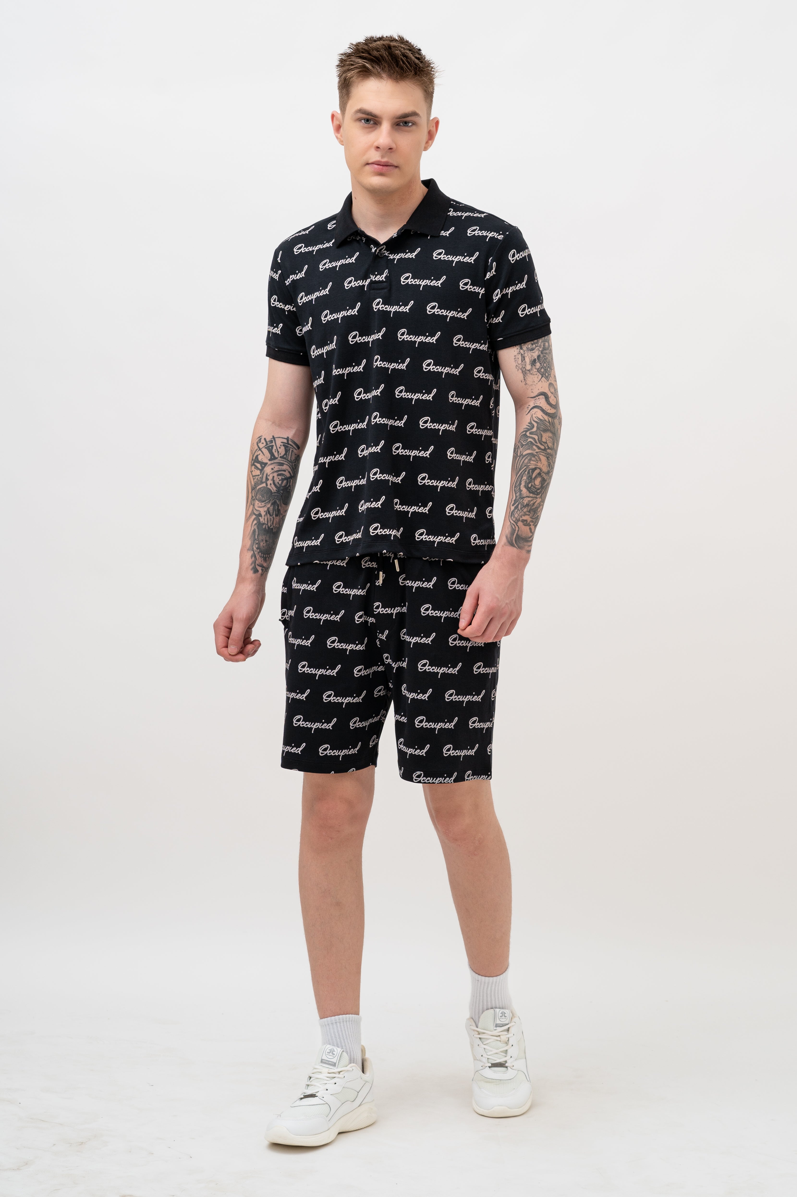 Mens Co-Ords Set with All Over Print Black