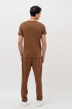 Mens Co-Ords Set with Puff Chest Print Brown