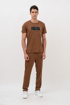 Mens Co-Ords Set with Puff Chest Print Brown