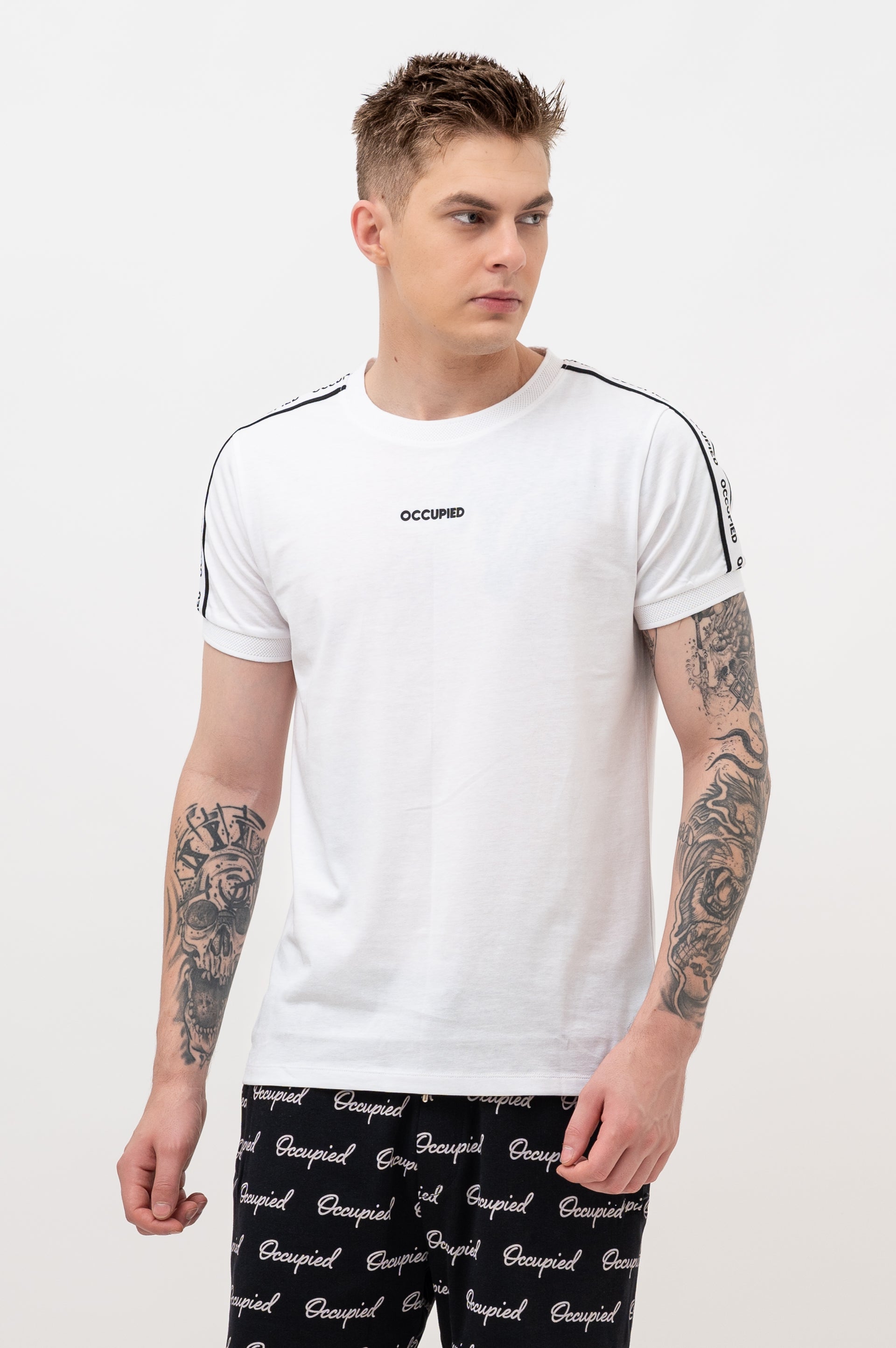 Mens Crew Neck Half Sleeve T-Shirt with  Chest Print White