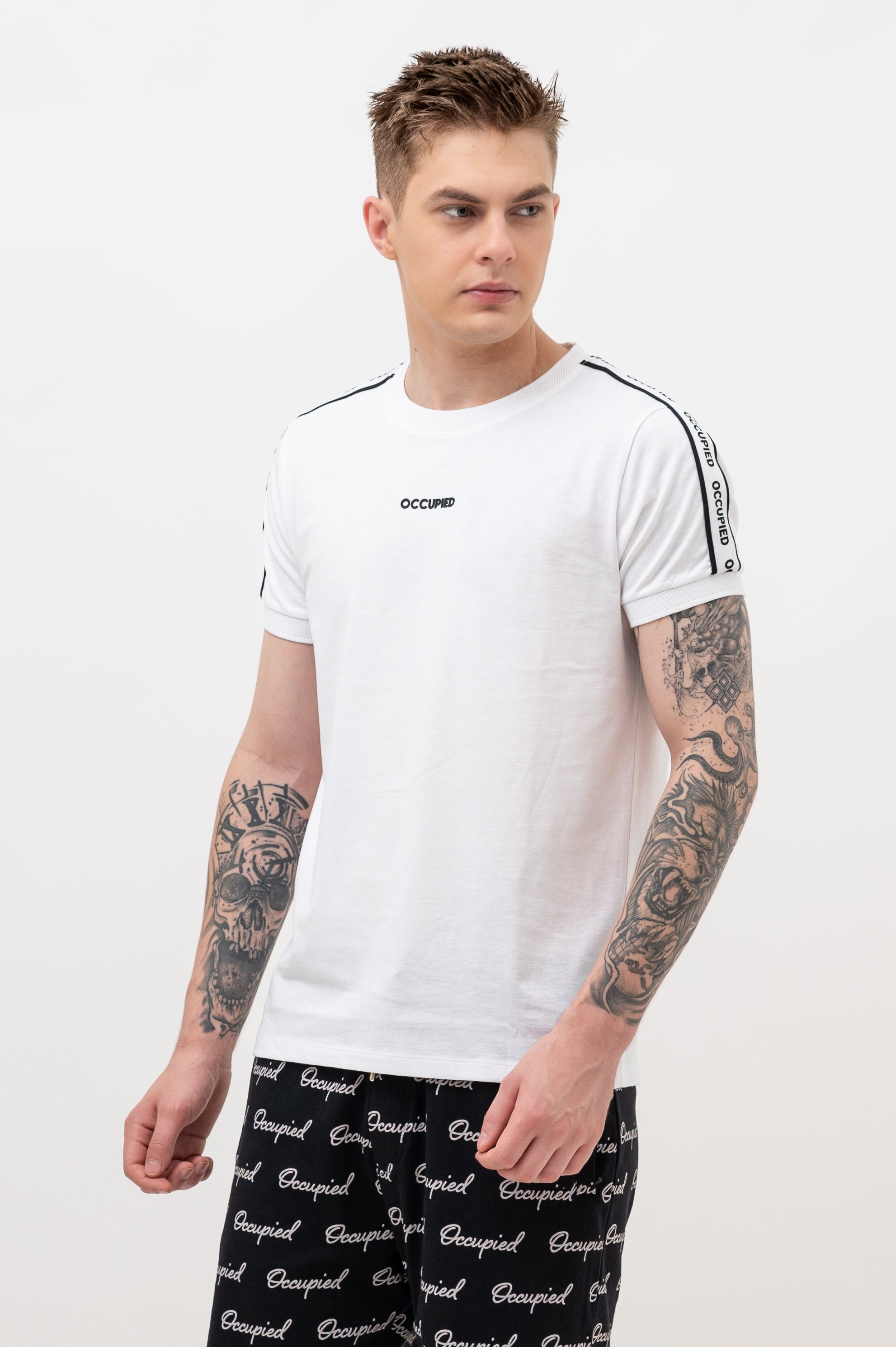 Mens Crew Neck Half Sleeve T-Shirt with  Chest Print White
