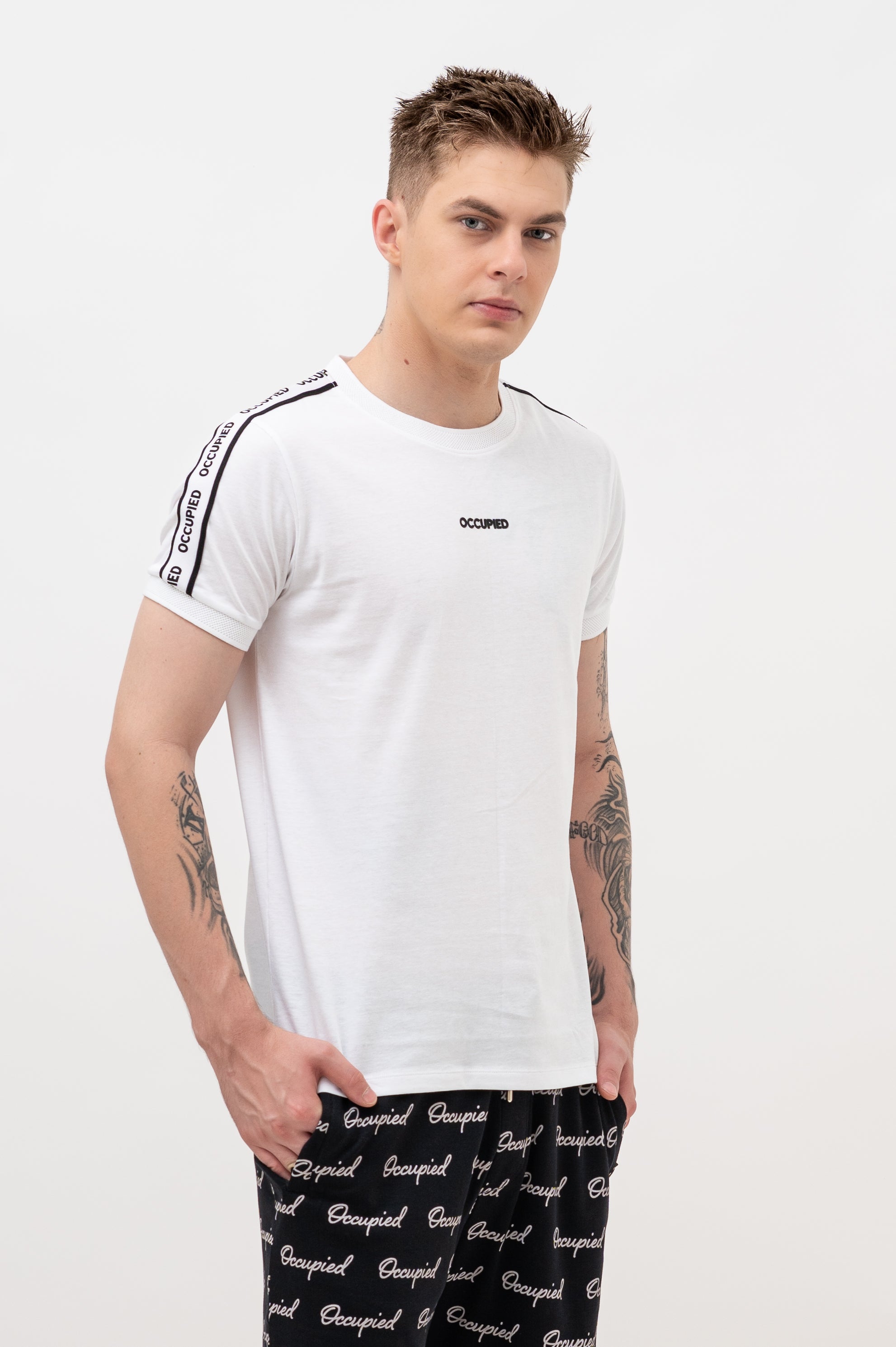 Mens Crew Neck Half Sleeve T-Shirt with  Chest Print White