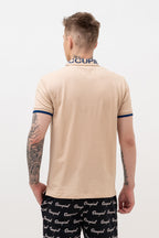 Mens Polo Neck Half Sleeve T-Shirt with  Chest Badge & Contrast Placket Brown