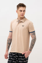 Mens Polo Neck Half Sleeve T-Shirt with  Chest Badge & Contrast Placket Brown