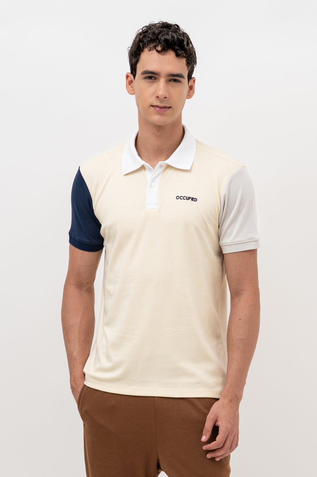 Mens Polo Neck Half Sleeve T-Shirt with Cut and Sew Contrast Sleeve Mint