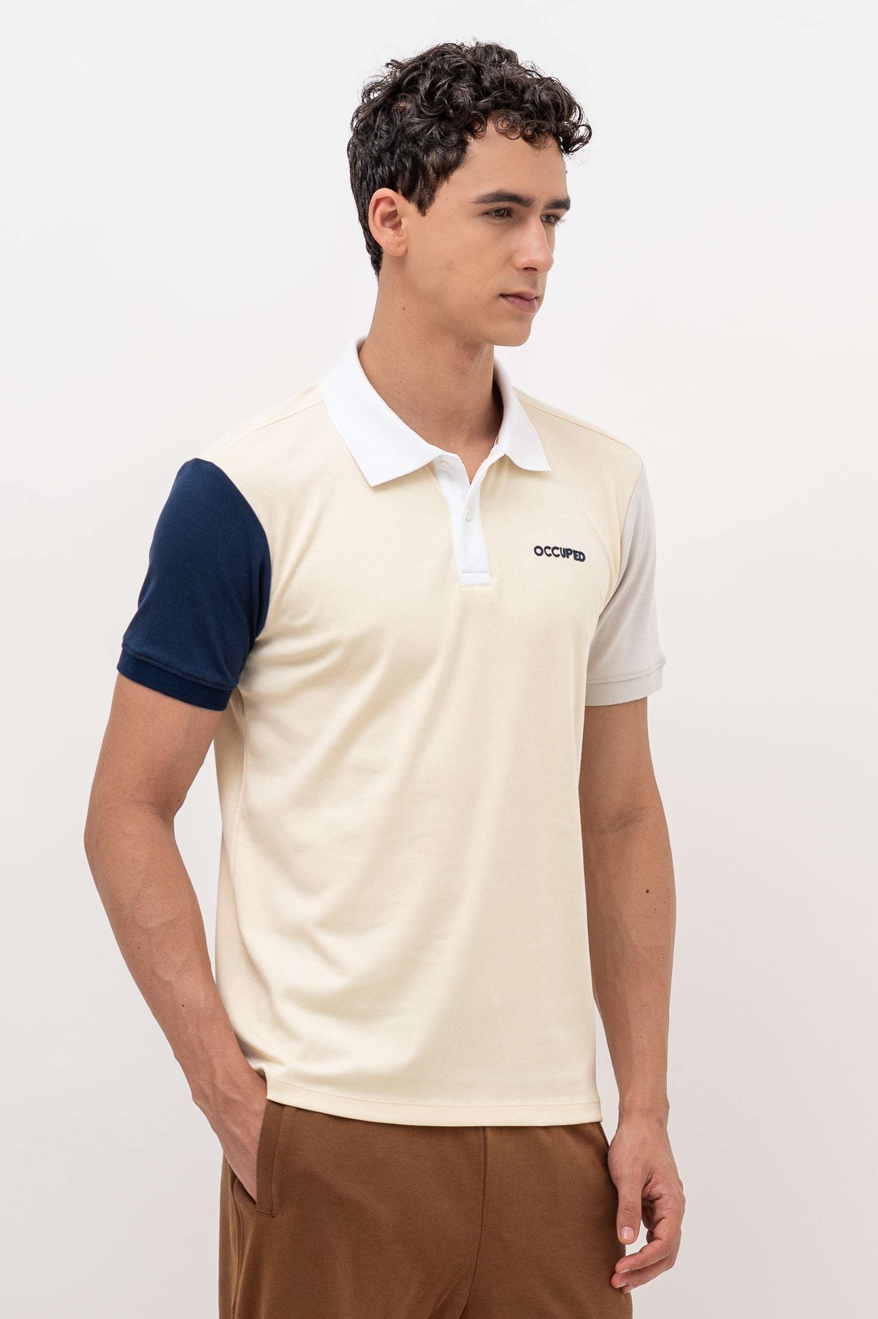 Mens Polo Neck Half Sleeve T-Shirt with Cut and Sew Contrast Sleeve Mint