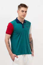 Mens Polo Neck Half Sleeve T-Shirt with Cut and Sew Contrast Sleeve Multicolor