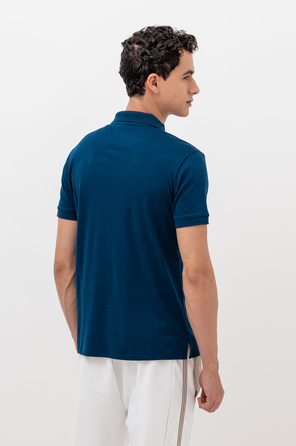 Mens Polo Neck Half Sleeve T-Shirt with  Print & Fused Collar & Placket Navy