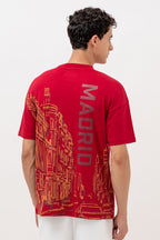Mens Crew Neck Half Sleeve T-Shirt with Puff PrintRed