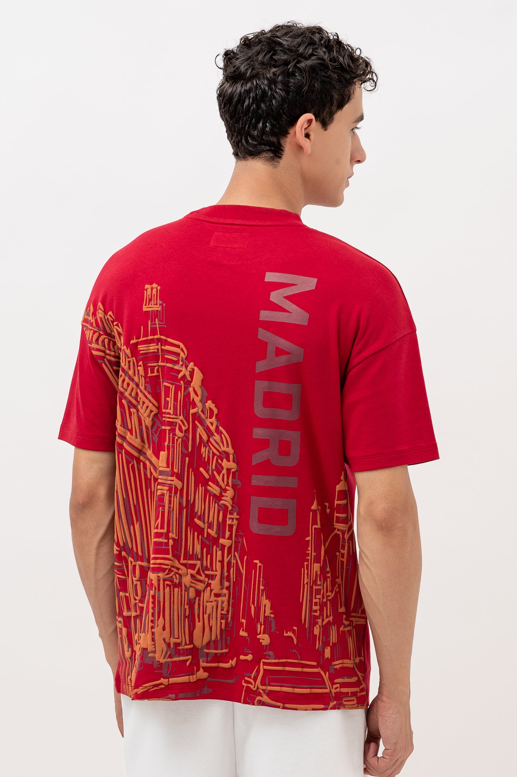 Mens Crew Neck Half Sleeve T-Shirt with Puff PrintRed