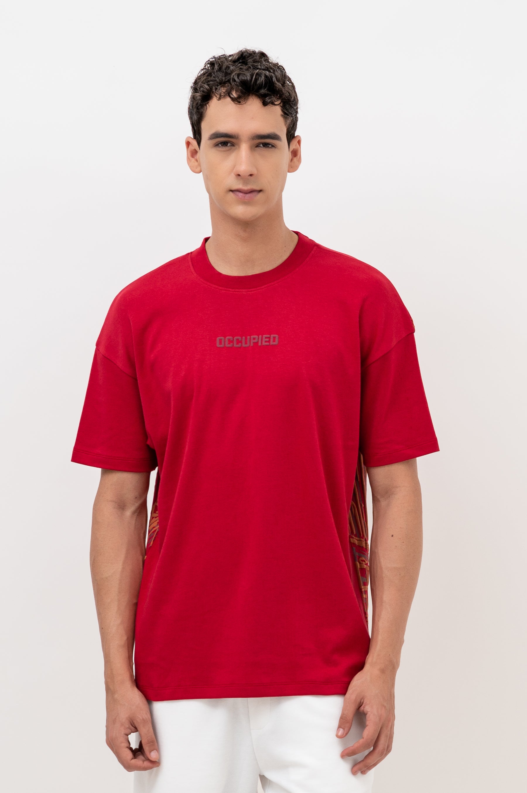 Mens Crew Neck Half Sleeve T-Shirt with Puff PrintRed
