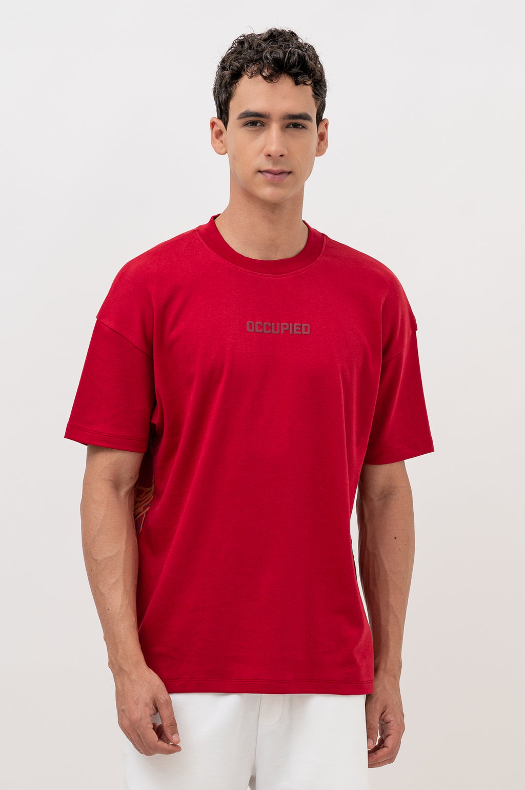 Mens Crew Neck Half Sleeve T-Shirt with Puff PrintRed