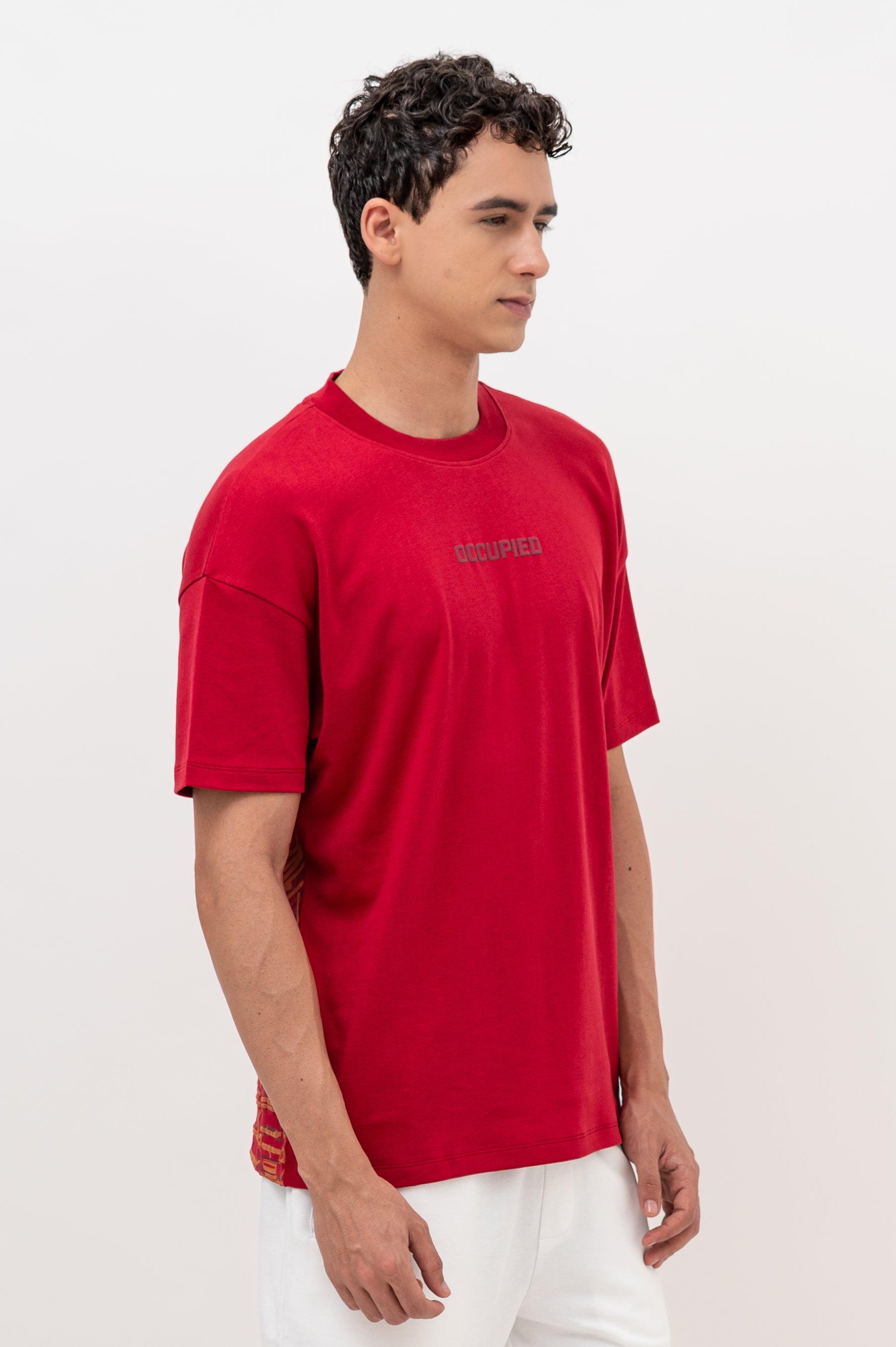 Mens Crew Neck Half Sleeve T-Shirt with Puff PrintRed