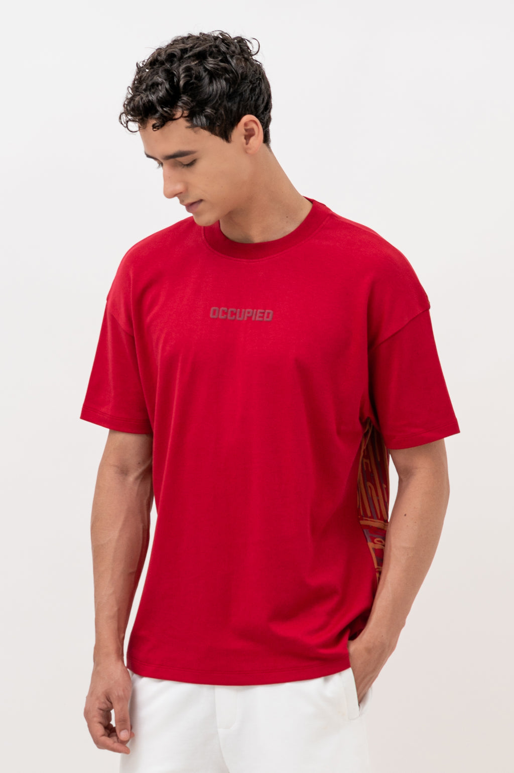Mens Crew Neck Half Sleeve T-Shirt with Puff PrintRed