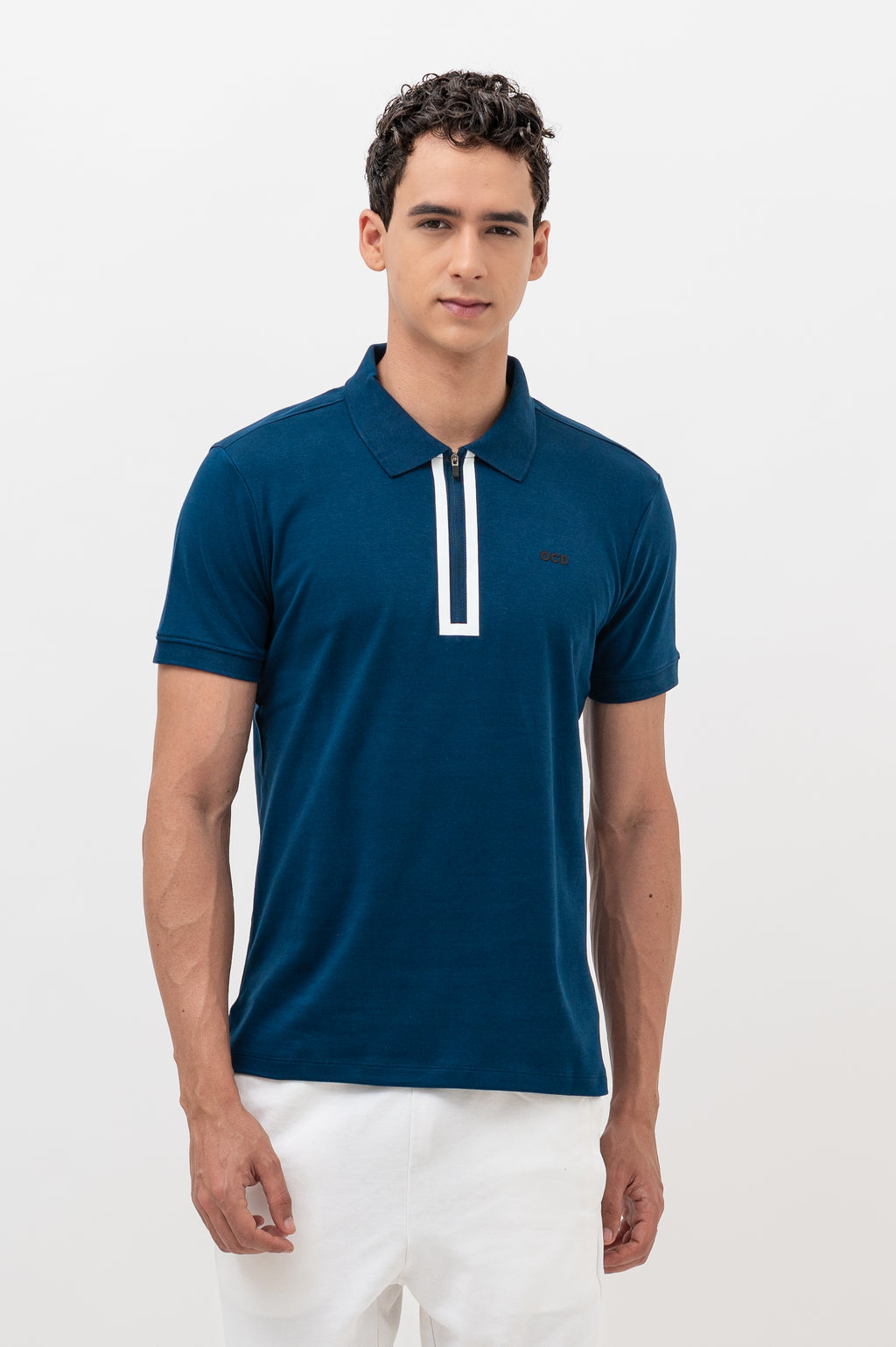 Mens Polo Neck Half Sleeve T-Shirt with  Print & Fused Collar & Placket Navy