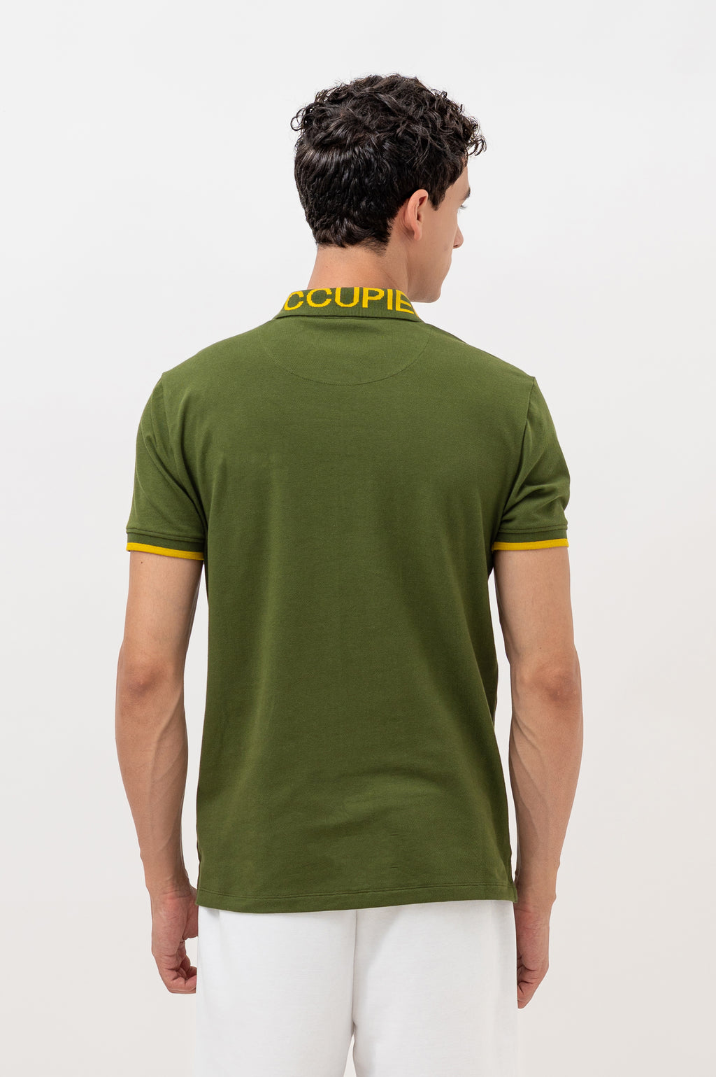 Mens Polo Neck Half Sleeve T-Shirt with  Chest Badge & Contrast Placket Olive