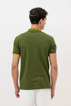 Mens Polo Neck Half Sleeve T-Shirt with  Chest Badge & Contrast Placket Olive