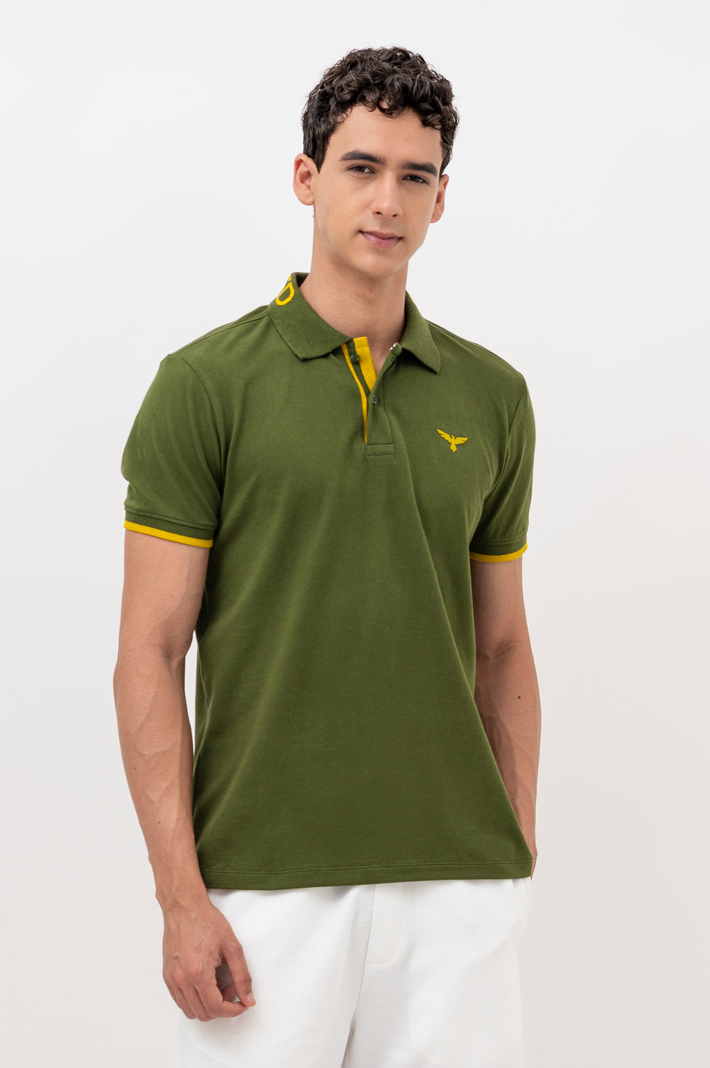 Mens Polo Neck Half Sleeve T-Shirt with  Chest Badge & Contrast Placket Olive