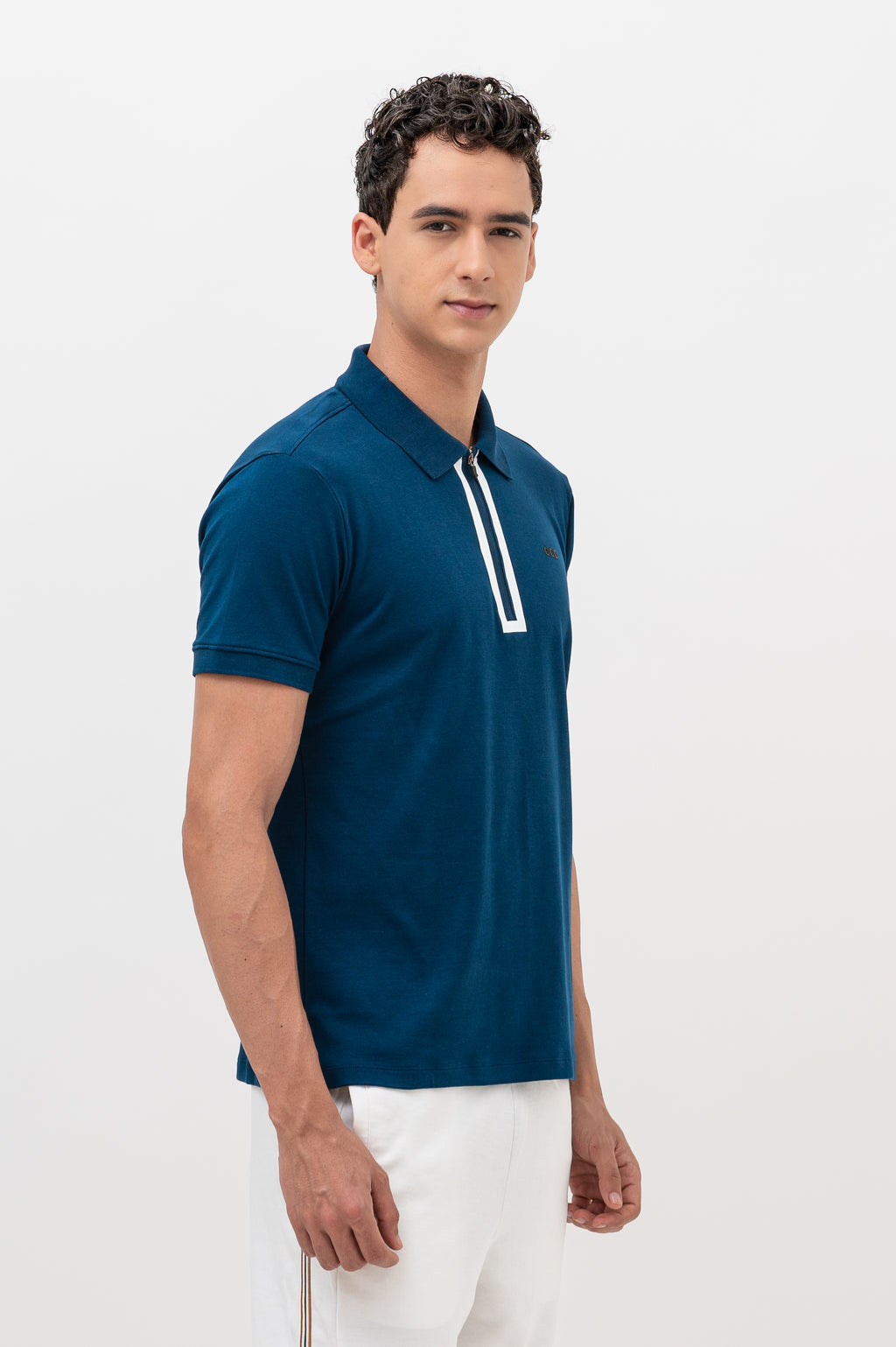 Mens Polo Neck Half Sleeve T-Shirt with  Print & Fused Collar & Placket Navy