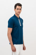 Mens Polo Neck Half Sleeve T-Shirt with  Print & Fused Collar & Placket Navy