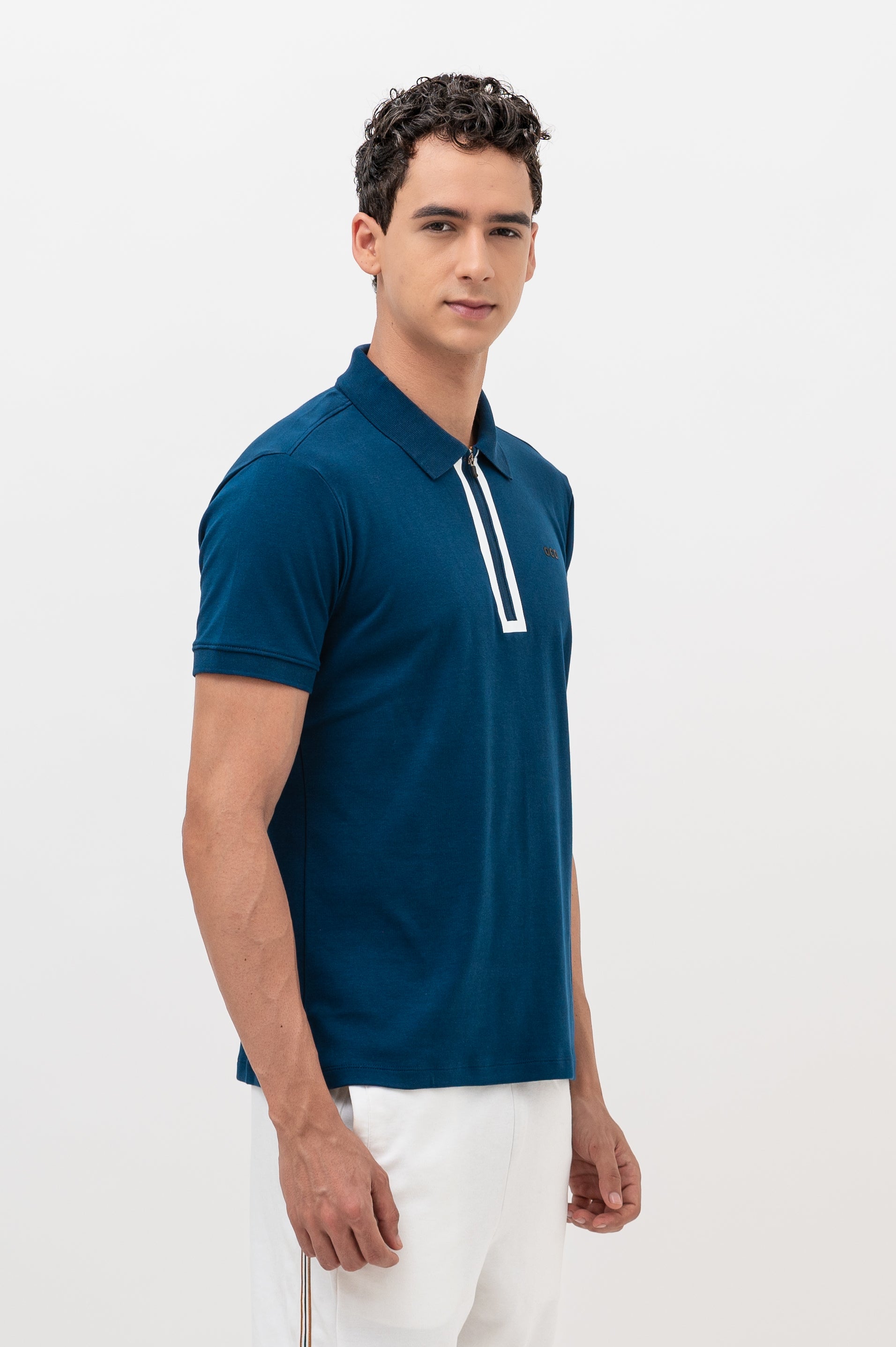 Mens Polo Neck Half Sleeve T-Shirt with  Print & Fused Collar & Placket Navy