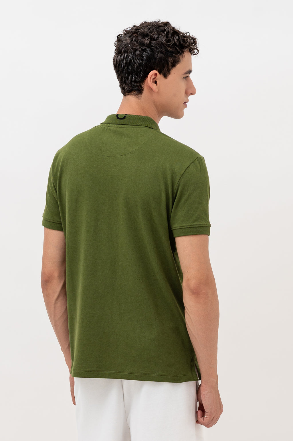 Mens Polo Neck Half Sleeve T-Shirt with Cut and Sew Contrast Sleeve Olive