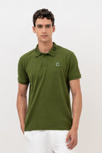 Mens Polo Neck Half Sleeve T-Shirt with Cut and Sew Contrast Sleeve Olive