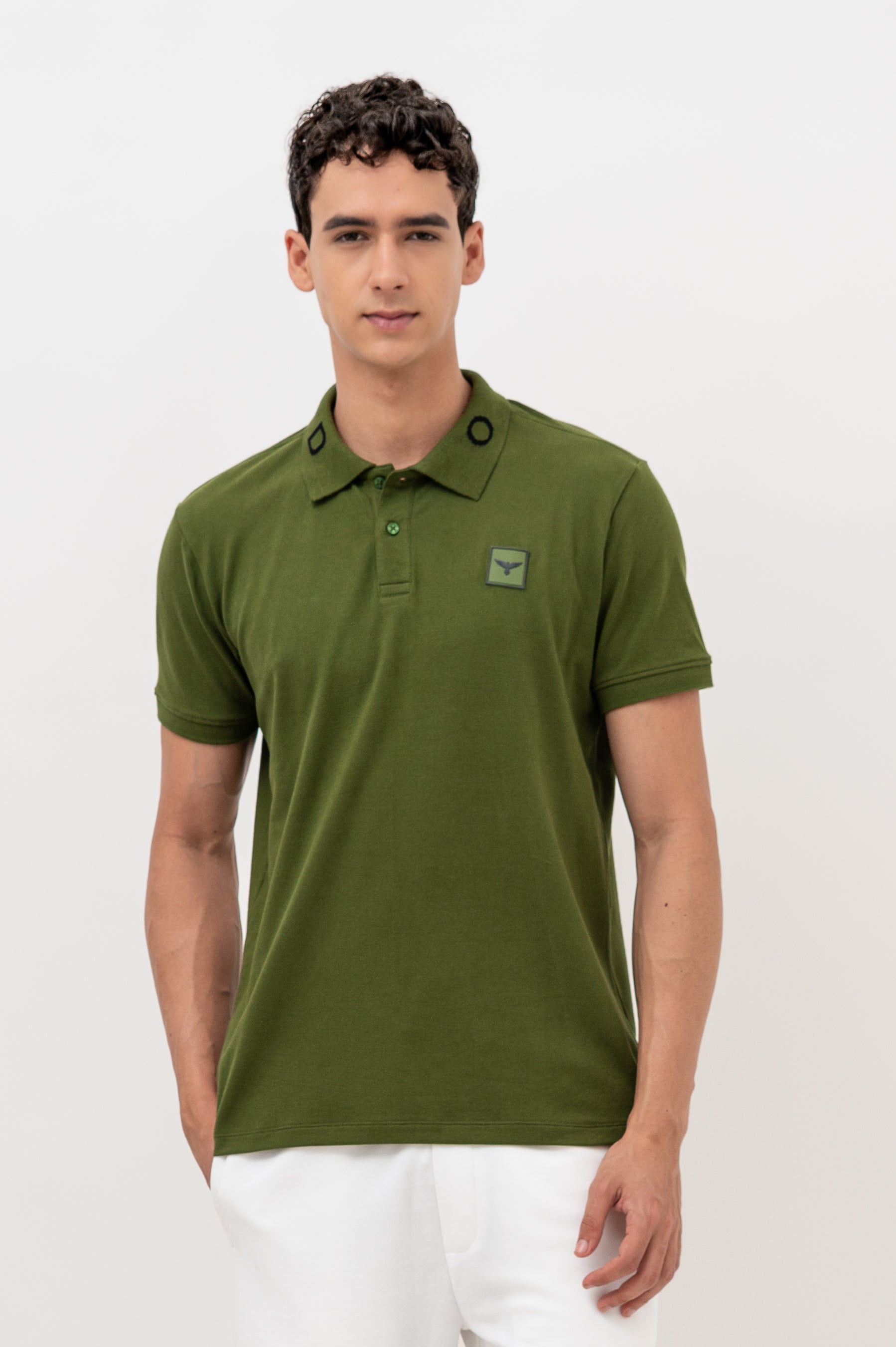 Mens Polo Neck Half Sleeve T-Shirt with Cut and Sew Contrast Sleeve Olive