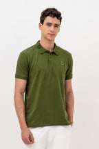 Mens Polo Neck Half Sleeve T-Shirt with Cut and Sew Contrast Sleeve Olive