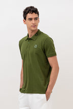 Mens Polo Neck Half Sleeve T-Shirt with Cut and Sew Contrast Sleeve Olive
