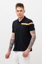 Mens Polo Neck Half Sleeve T-Shirt with Open Placket & HD Badge Black