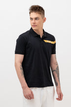 Mens Polo Neck Half Sleeve T-Shirt with Open Placket & HD Badge Black