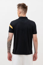 Mens Polo Neck Half Sleeve T-Shirt with Open Placket & HD Badge Black