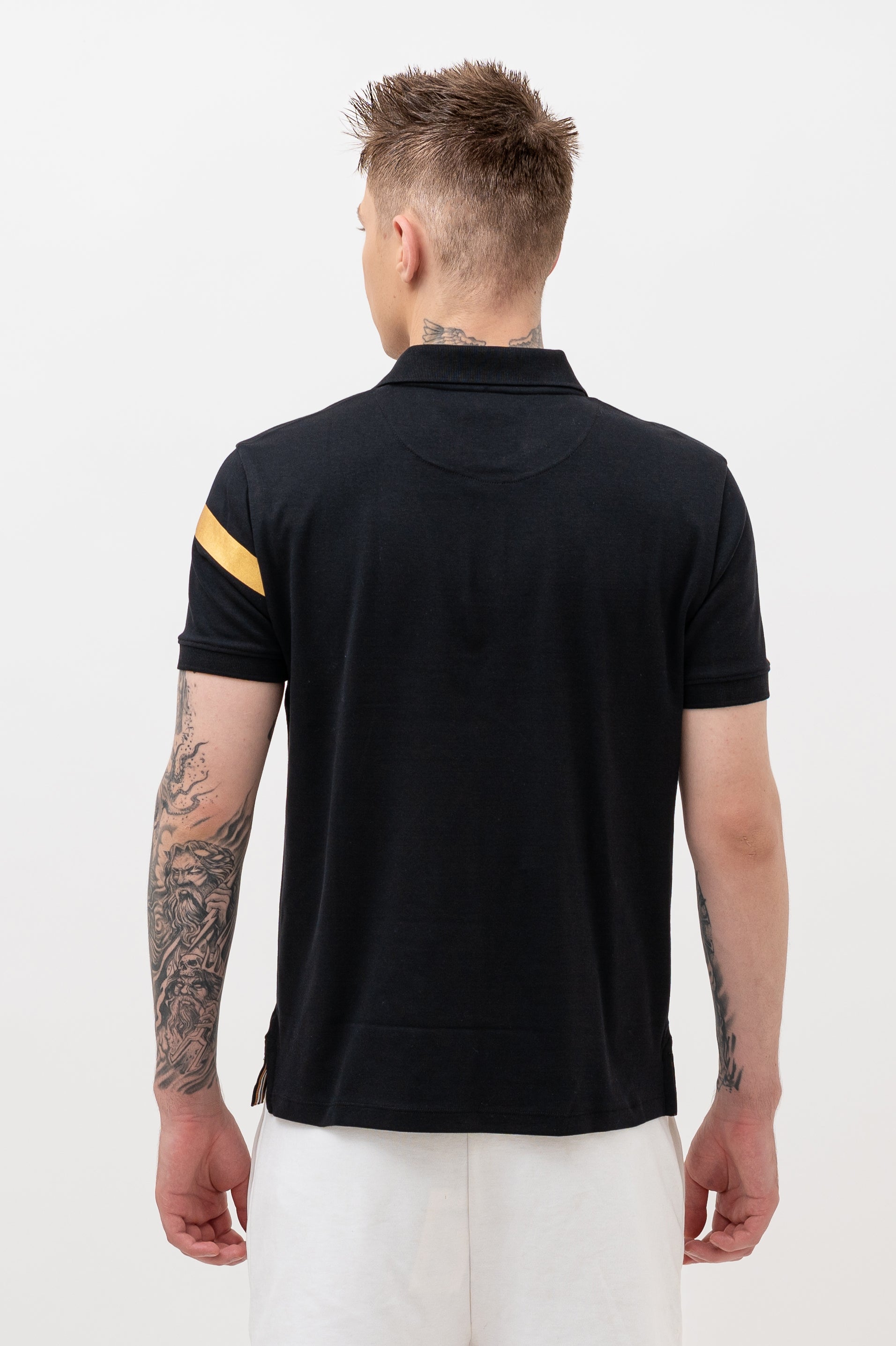 Mens Polo Neck Half Sleeve T-Shirt with Open Placket & HD Badge Black