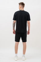 Mens Co-Ords Set with  Chest Print & Contrast Sleeve Black