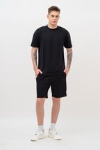 Mens Co-Ords Set with  Chest Print & Contrast Sleeve Black