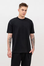 Mens Co-Ords Set with  Chest Print & Contrast Sleeve Black