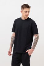 Mens Co-Ords Set with  Chest Print & Contrast Sleeve Black