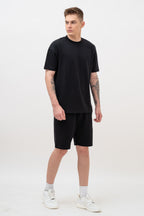 Mens Co-Ords Set with  Chest Print & Contrast Sleeve Black