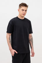 Mens Co-Ords Set with  Chest Print & Contrast Sleeve Black