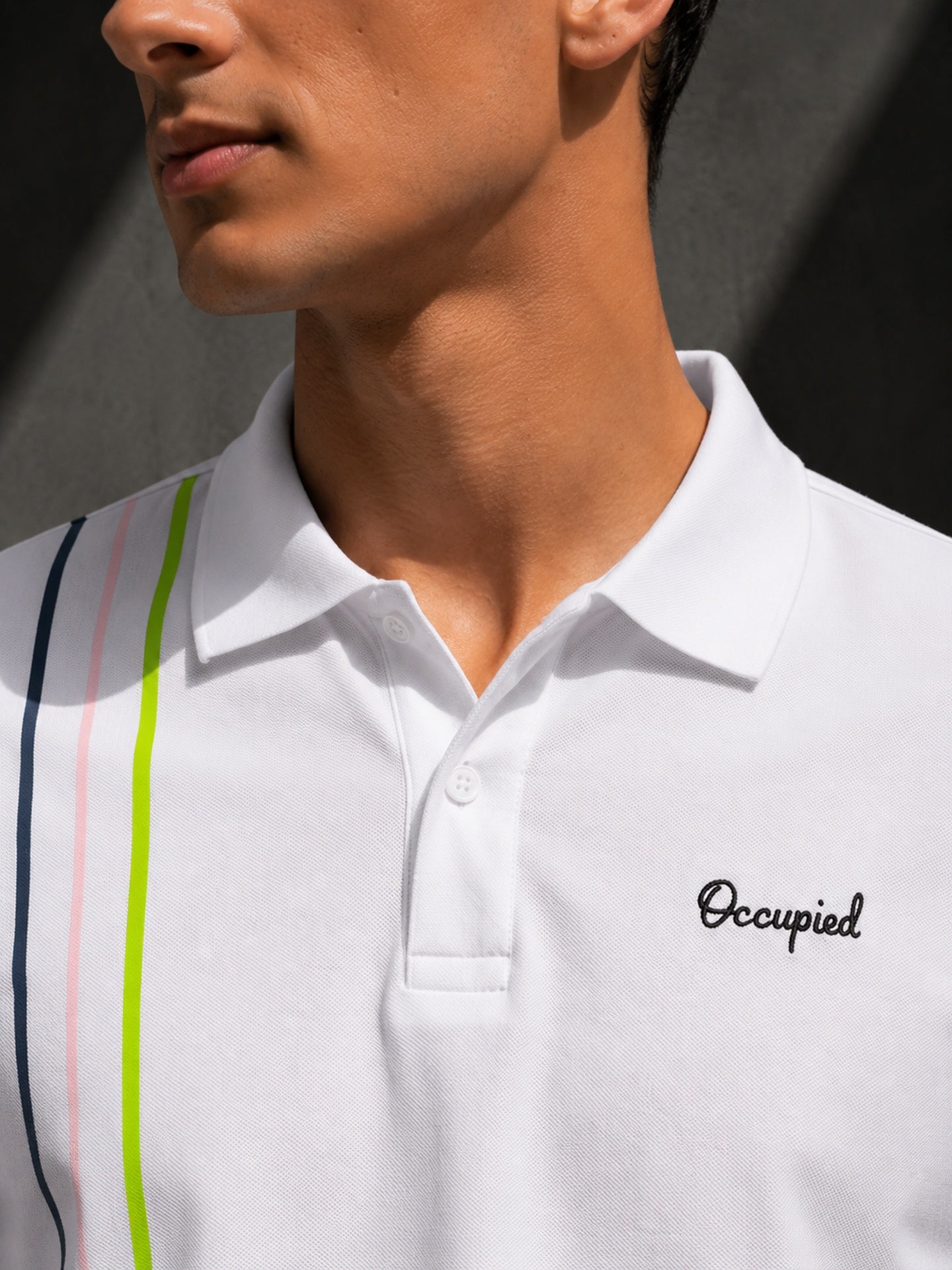 Mens Polo Neck Half Sleeve T-Shirt with Cut and Sew Contrast Sleeve White