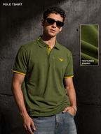 Mens Polo Neck Half Sleeve T-Shirt with  Chest Badge & Contrast Placket Olive