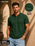 Mens Polo Neck Half Sleeve T-Shirt with Chest PrintGreen