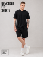 Mens Co-Ords Set with  Chest Print & Contrast Sleeve Black