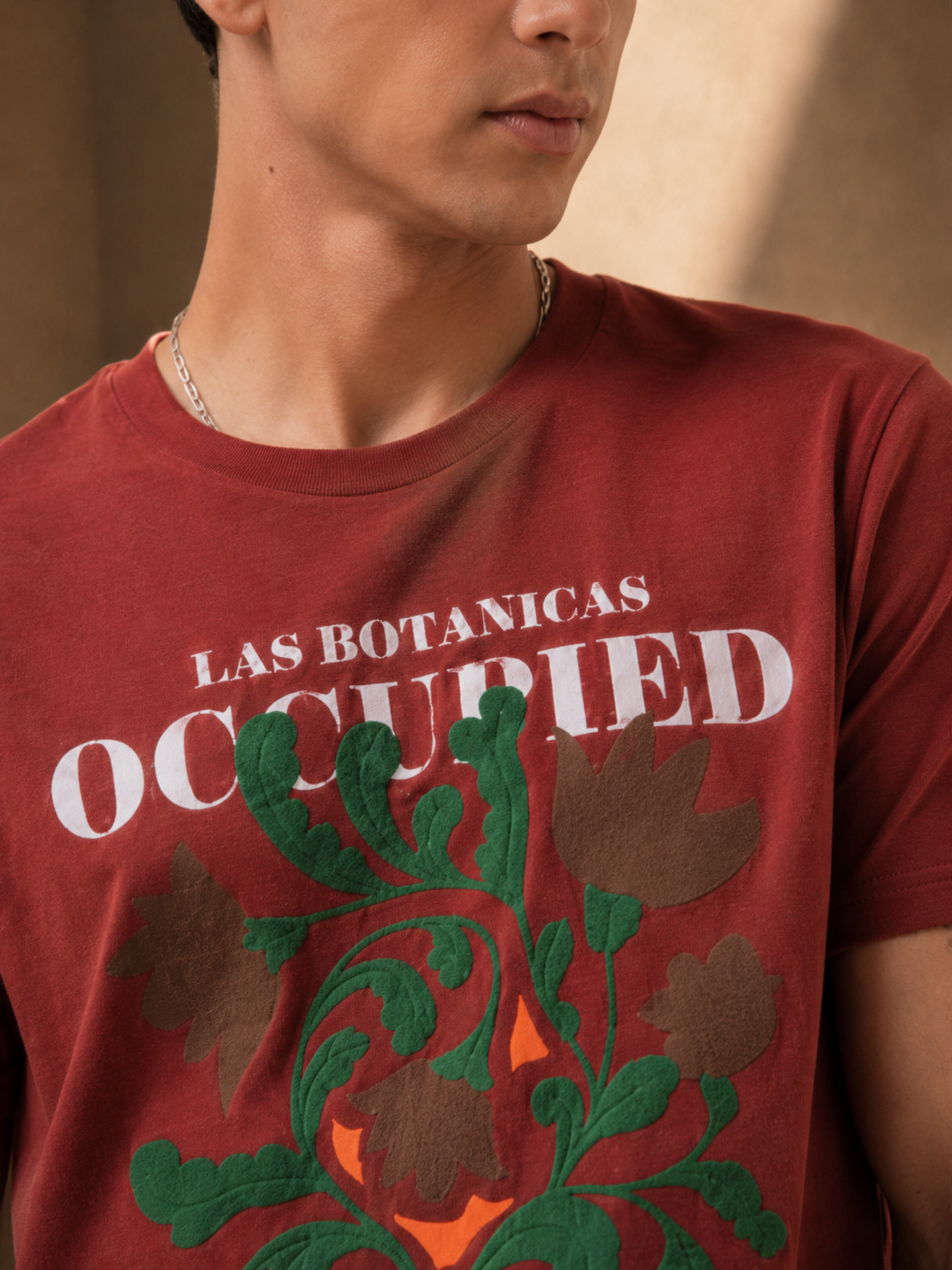 Mens Crew Neck Half Sleeve T-Shirt with Chest Print & Puff Effect Maroon