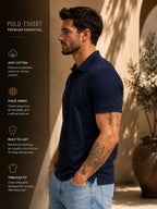 Mens Polo Neck Half Sleeve T-Shirt with Print Navy Blue