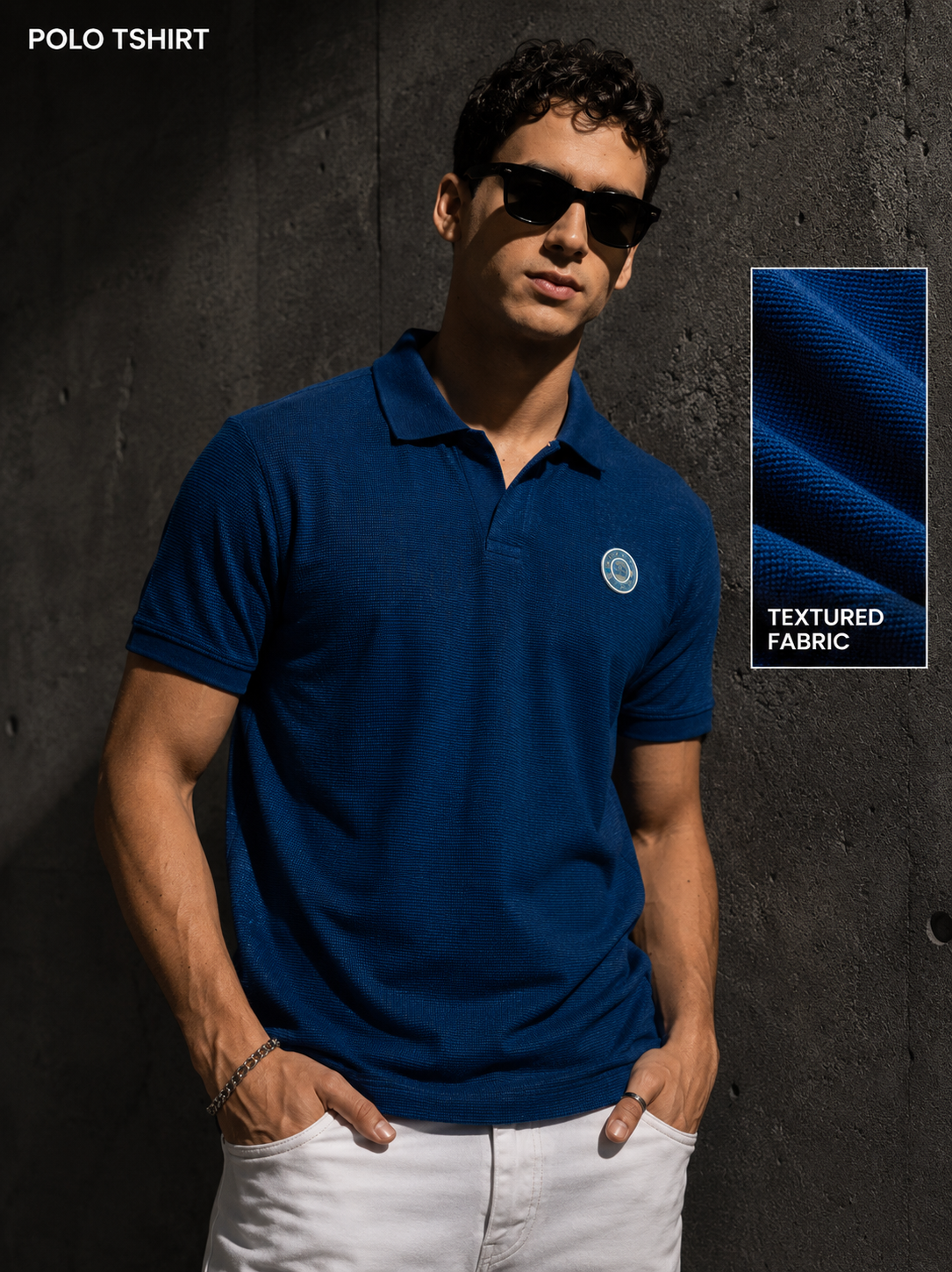 Mens Polo Neck Half Sleeve T-Shirt with Open Placket & HD Badge Navy