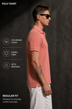 Mens Polo Neck Half Sleeve T-Shirt with Open Placket & HD Badge Pink